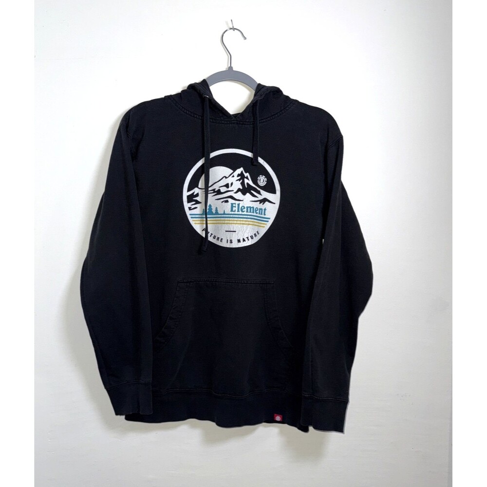Element Sweater Adult Small Black Pullover Hooded Spell Out Casual Cotton Mens